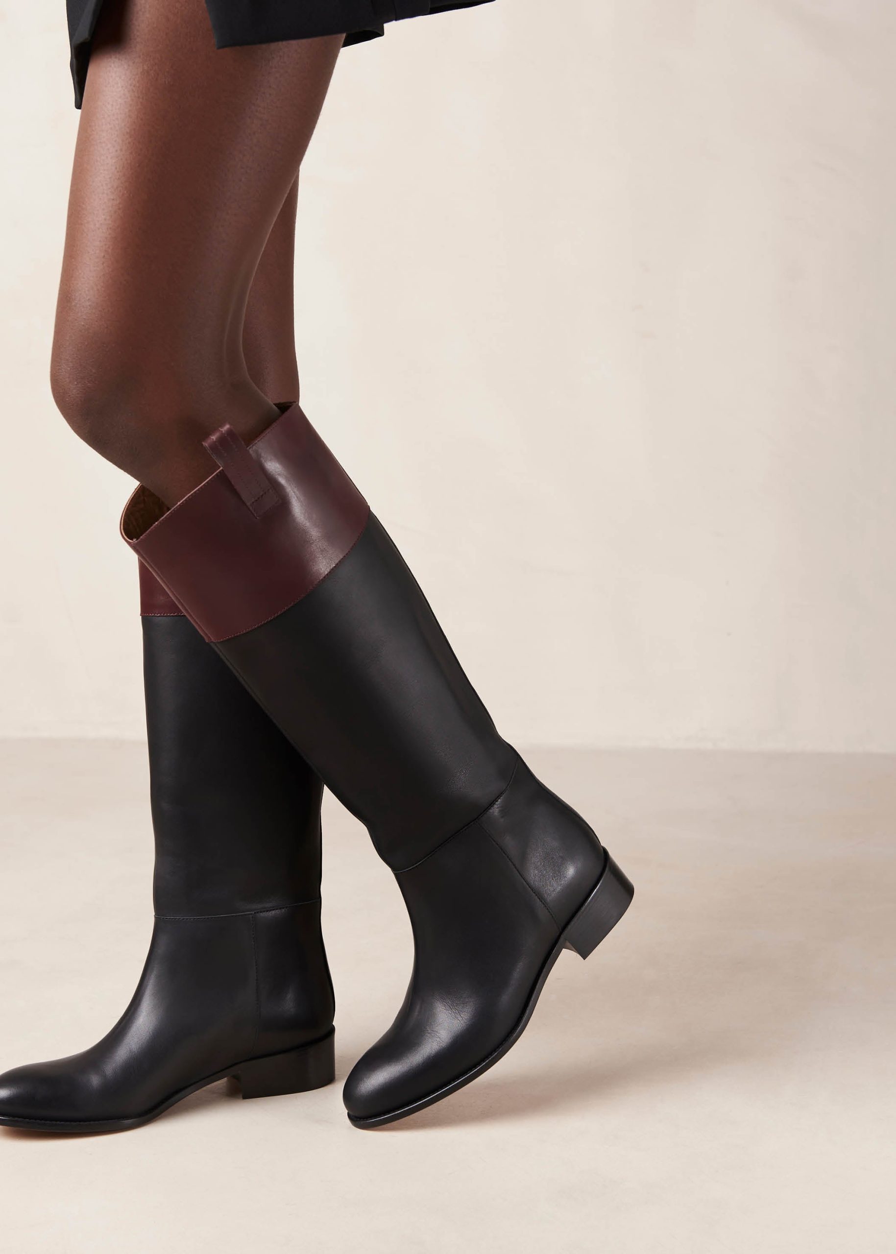 Billie Bicolor Black Burgundy Leather Boots - Image 5