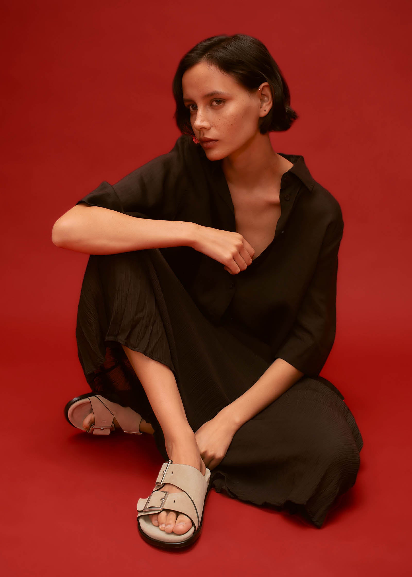 Alba Suede Beige Leather Sandals - Image 2