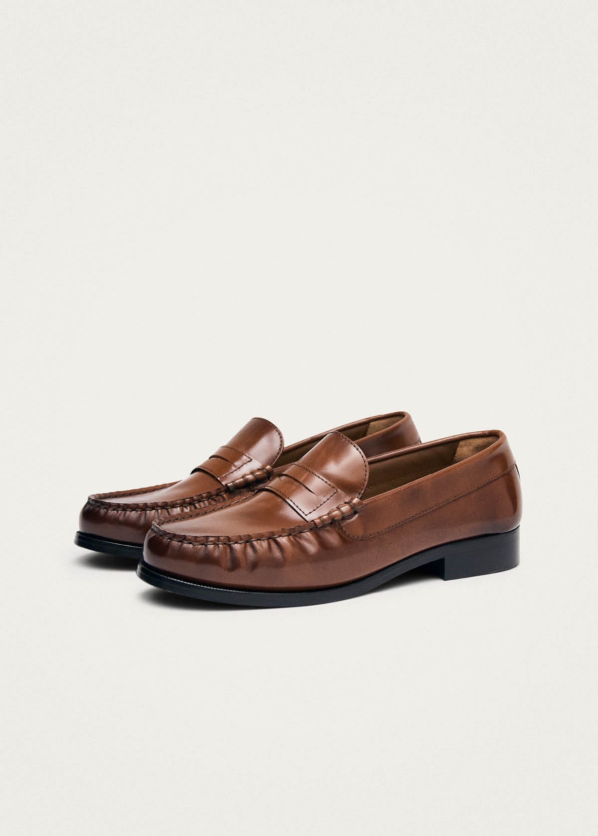 Rivet Brushed Tan Leather Loafers - Image 2