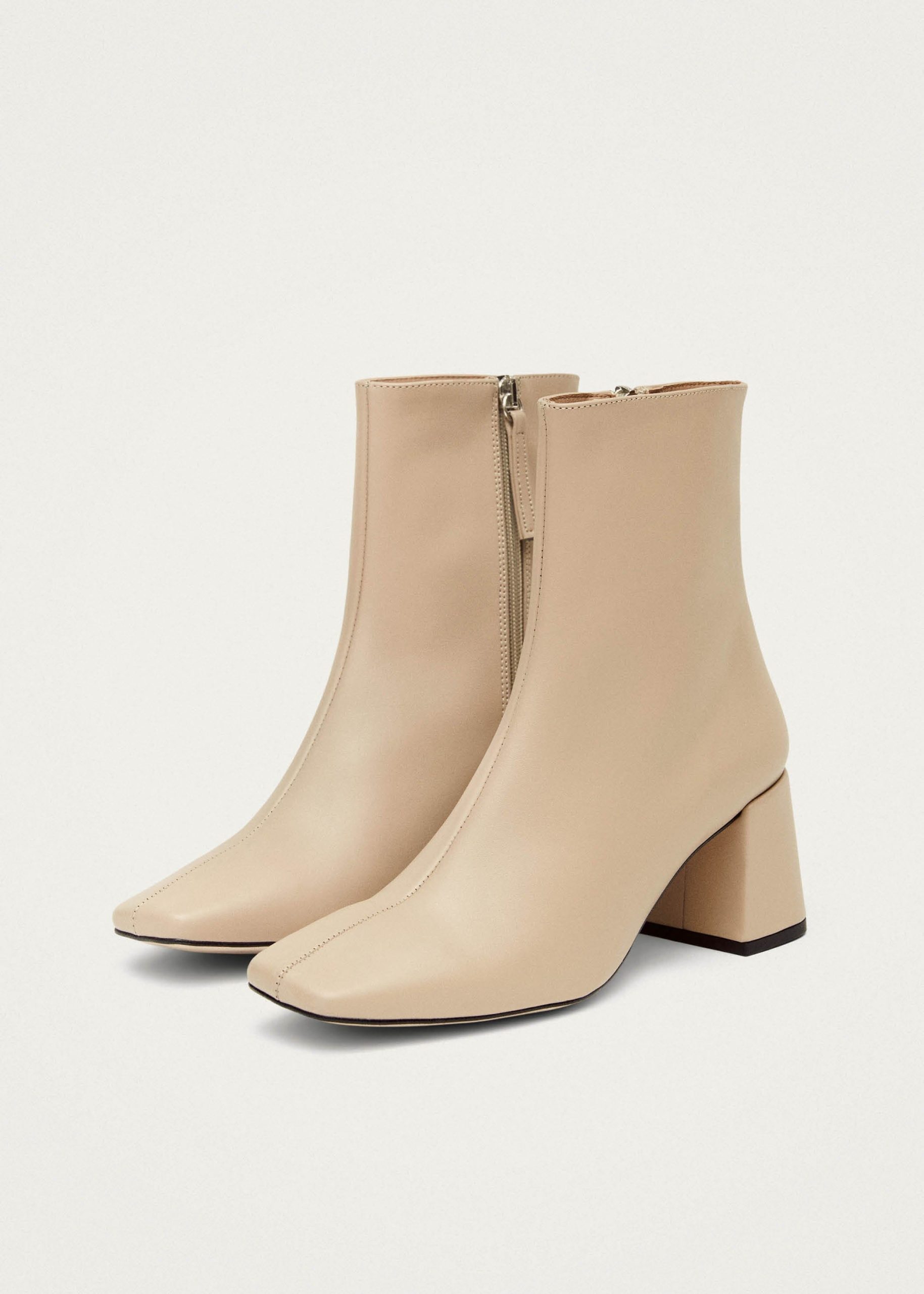 Watercolor Tahini Beige Vegan Leather Ankle Boots - Image 2